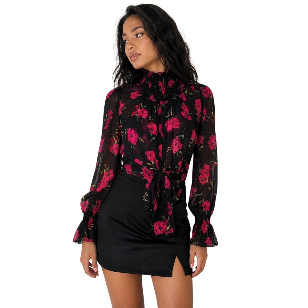 NICHOLAS Kaija Floral Tie Front Blouse Romantic Goth Coquette Size 4